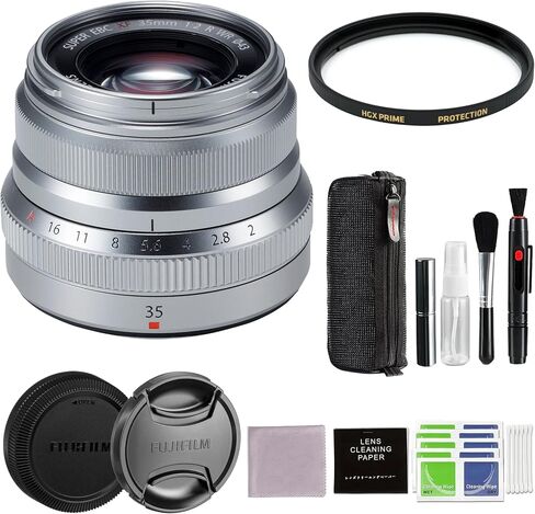 حزمة عدسة Fujifilm XF 35 مم f/2 R WR (فضية) مع فلتر HGX Prime للحماية 43 مم + المزيد من الملحقات | فوجي 35 ملم f2 in Saudi Arabia