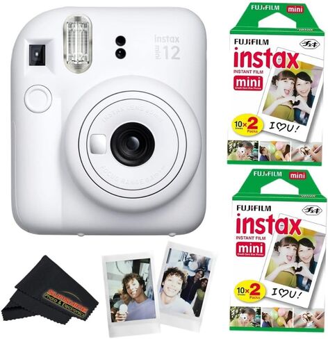 كاميرا Fujifilm Instax Mini 12 (أبيض صلصال) مع حزمة فيلم Fujifilm Instant Mini (40 ورقة) مع + قطعة قماش للتنظيف من الألياف الدقيقة لصور Sunshine in Saudi Arabia
