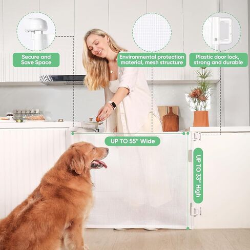 بوابة أطفال قابلة للسحب من Likzest، شبكة وبوابة للحيوانات الأليفة بطول 33 بوصة، تمتد حتى عرض 55 بوصة، بوابات أمان للأطفال لممرات مداخل السلالم، للكلاب والقطط في الأماكن المغلقة والخارجية (أبيض)، 6*18، SH20.006DC in Kuwait