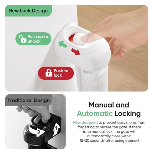 بوابة أطفال قابلة للسحب من Likzest، شبكة وبوابة للحيوانات الأليفة بطول 33 بوصة، تمتد حتى عرض 55 بوصة، بوابات أمان للأطفال لممرات مداخل السلالم، للكلاب والقطط في الأماكن المغلقة والخارجية (أبيض)، 6*18، SH20.006DC in Kuwait