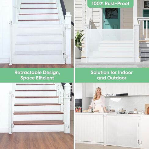 بوابة أطفال قابلة للسحب من Likzest، شبكة وبوابة للحيوانات الأليفة بطول 33 بوصة، تمتد حتى عرض 55 بوصة، بوابات أمان للأطفال لممرات مداخل السلالم، للكلاب والقطط في الأماكن المغلقة والخارجية (أبيض)، 6*18، SH20.006DC in Kuwait