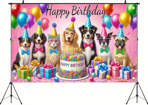 Pet Theme Happy Birthday Backdrop 71x43 Inch Dog Birthday Banner Puppy Kitten Photography Background for Dog Owner Dogs Birthday Party Pet Party Decorations Supplies in Saudi Arabia