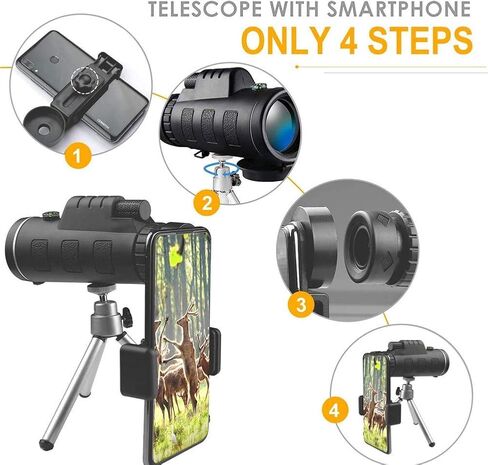 Telescopes for Adults Astronomy, High Power Monocular Telescope 40X60 High Powered Monocular Scope with Tripod Waterproof BAK4 Prism Lens for Outdoor Bird Watching Camping Travel in Saudi Arabia
