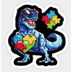 2pcs Autism Autistic Dinosaur| Sticker Decal for Laptop, Car, Window, Door, Shop