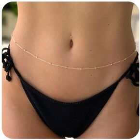 BERISO Body Chains for Women,14K Gold Dainty Boho Layered Beach Waist Chain Adjustable Bikini Belly Chain Body Chain Jewelry