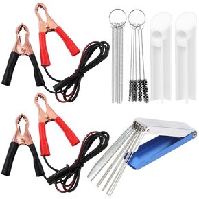 Swpeet 7 Pack Universal Flush Cleaner Adapter with Carburetor Carbon Dirt Jet Remove Cleaner Assortment Kit, Car Fuel Injector Cleaning Wires + Cleaning Needles + 5 Nylon Brushes Tool for Cleaning