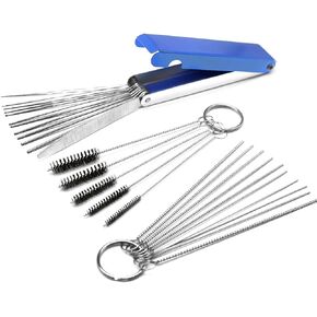 Carburetors Carbon Dirt Jet Remove Cleaning Tool Kit, 13 Wires Set + 10 Cleaning Needles + 5 Nylon Brushes Cleaner for Welder Carb Chainsaw Spray Guns Torch Tips Firing Hole Stove Burner Holes