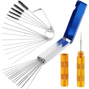 Ranjaner Carburetor Carbon Cleaning Brushes, 16 Pieces Wire Torch Tip Cleaner Tool, Airbrush, Spray Gu-n Cleaning Brushes Cleaning Tool Kit for Motorcycle Moped Welder(Black)