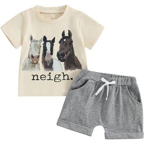 Xiaodriceee Toddler Baby Boy Summer Outfit Free Range Chicken Print Short Sleeve T-Shirt Shorts Set Farm Clothes