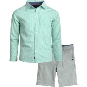 DKNY Boys' Shorts Set - 2 Piece Roll Up Sleeve Button Down Shirt and Khaki Shorts - Summer Outfit Set for Toddler Boys (2T-7)