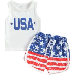 FYBITBO Baby Boy Summer Clothes Toddler 4th of July Outfit Boy Usa Sleeveless Shirt Tank Top Stars Stripes Shorts Set