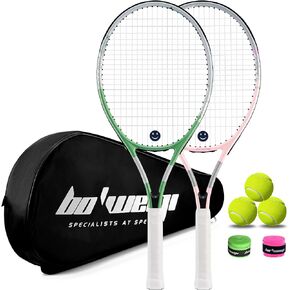 bo'weiqi 27" Recreational Tennis Racket Set 2 Players Lightweight Pre-Strung Tennis Racquets for Beginners, Including 3 Balls, 2 Overgrips, 2 Vibration Dampers and 1 Bag