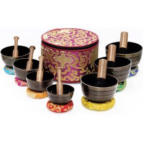 SANSKAR NEPAL Tibetan Singing Bowl Set of 7 High Sided Black with Carry Box | Bells for Meditation and Yoga | Sound Therapy Instruments | Singing Bowl Set for Chakra Healing
