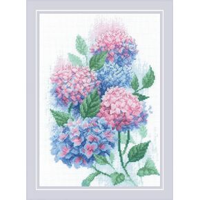 RIOLIS - Graceful Hydrangeas 2139, Cross Stitch Kits 8¼" x 11¾", Cross Stitch Kits for Adults, Floral Counted Cross Stitch Kits, Embroidery Kit for Beginners & Advanced, Crossstitching Kits
