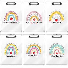 6 Pcs 12.5 x 9 Inch Teacher Appreciation Gift Bulk Hardboard Transparent Clipboard Thank You Teacher Clipboard Inspirational Gift Back to School Supplies for Graduation Teacher(Pencil)