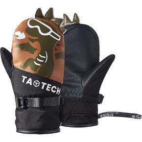 قفازات TaoTech للأطفال للتزلج على الجليد، قفازات من البولي يوريثان، قفازات مقاومة للماء وحماية من البرد للأطفال والأولاد والبنات ورياضات التزلج على الجليد في الهواء الطلق (S، Snowsaurus/أخضر) in Kuwait