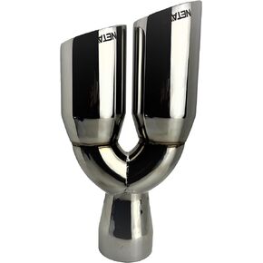 NETAMI 3" Inlet to 3.5" Dual Outlet Stainless Steel Exhaust Tip Angle Cut Black Chrome