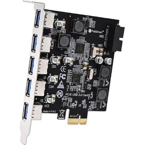 FebSmart 7-Ports Superspeed 5Gbps USB 3.0 PCIE Expansion Card, 5-Ports USB-A and an 19Pin USB 3.0 Header, Built in FebSmart Self-Powered Technology, No Need Additional Power Supply (FS-U7S-Pro)