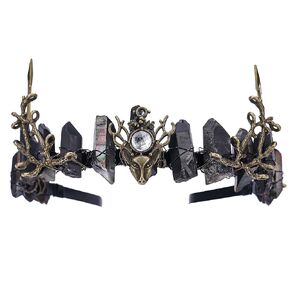 CoTeeZa Black Fairy Crystal Crown - Elf Raw Quartz Tiara Forest Witch Crown Bronze Vintage Dragon Branch Headdress Elven Circlet for Festival Wedding Party