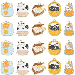KitBeads 20pcs 10 Styles Black Cat Charms Cute Animal Pet Charms Enamel Cartoon Kitten Charms for Jewelry Making Bracelets Bulk