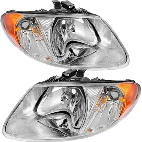 AUTOSAVER88 Headlight Assembly Compatible with 2008-2010 Dodge Grand Caravan Chrome Housing Amber Reflector Clear Lens
