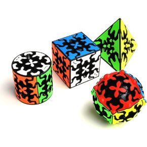 SUN-WAY Speed Cube Set, Gear Cube Set of 3x3 Gear Cube Gear Cylinder Cube 3x3 Pyramid and 3x3 Gear Ball, 3D Gear Cube Puzzles Toys, Brain Teasers(4 Pack)