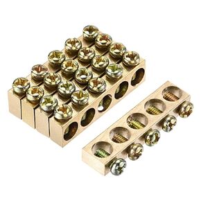 MECCANIXITY Terminal Ground Bar Screw Block Barrier Brass 5 Positions 40mmx5.7mmx10mm for Electrical Distribution 5 Pcs