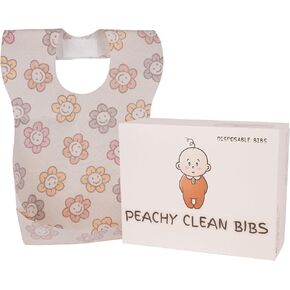 Peachy Clean Bibs Disposable Baby Bibs Toddler Bibs - 30ct Individually Wrapped - Waterproof and Soft - Food Catcher