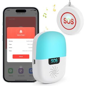 WiFi Caregiver Pager Wireless Smart APP Nurse Emergency Life Alert System Call Button for Elderly/Home/Patients/Disabled/School SOS Call Button (2.4GHz Wi-Fi Only)