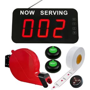 Take a Number System Queue Wireless Calling System with 1 Number Display 2 NEXT Button 1 Ticket Dispenser 3 Digit Number Ticket Roll for Restaurant Hospital Clinic Bank