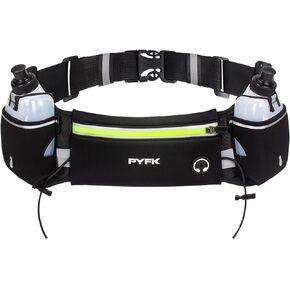 PYFK Upgraded Running Belt with Water Bottles, Hydration Belt for Men and Women, Water Bottle Holder Running Pouch Belt, Fanny Pack Fits 7 inches Phones, Waist pack for Running Hiking Climbing