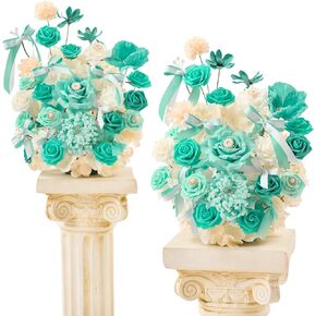 TINGE TIME Free-Standing Artificial Flower Set of 2, Table Centerpiece with Rubber Pad, Silk Fake Flower for Wedding Centerpiece Archway Aisle Welcome Entrance (Purple Pink, 2pcs)