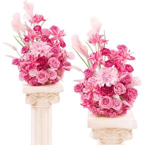 TINGE TIME Free-Standing Artificial Flower Set of 2, Table Centerpiece with Rubber Pad, Silk Fake Flower for Wedding Centerpiece Archway Aisle Welcome Entrance (Purple Pink, 2pcs) in Saudi Arabia