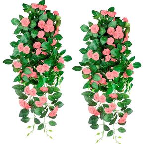 زهور صناعية معلقة من Shyshining، قطعتان من أسلاك الورد الاصطناعية المقاومة للأشعة فوق البنفسجية، نباتات معلقة على شكل كرمة للأماكن الداخلية والخارجية والحديقة والشرفة وديكور الحائط (بنفسجي) in Kuwait