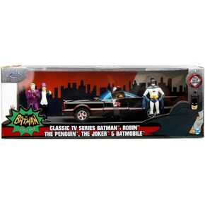 DC Comics 1:24 Classic TV Series Batman Batmobile Die-Cast Car & 2.75" Batman, Robin, Penguin, & The Joker Figures
