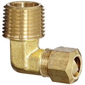 Anderson Metals Brass Compression Tube Fitting, 90 Degree Elbow, 3/8" Tube OD x 1/2" NPT Male Pipe, (50069-0608), Copper