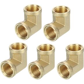 uxcell 90 Degree Barstock Street Elbow Pipe Fitting 3/8 Inch NPT Female to 3/8 Inch NPT Female, 5Pcs Forged Brass Hose Fittings Adapter for Gas, Air, Oil, Propane