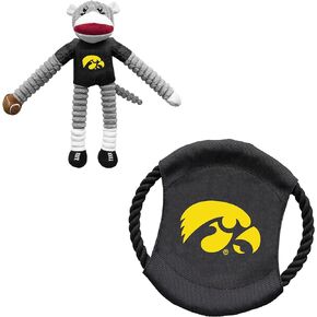 Littlearth Unisex-Adult NCAA Iowa Hawkeyes Sock Monkey and Flying Disc Pet Toy Combo Set, Team Color, One Size