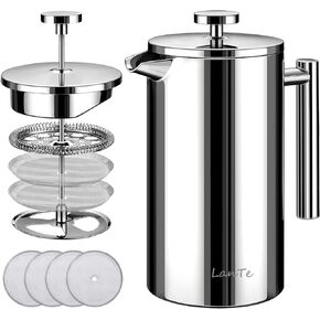 LANTE French Press Coffee Maker, Double Insulated 304 Stainless Steel Coffee Tea Maker 4 Level Filtration System, No Coffee Grounds, Rust-Free, Dishwasher Safe in Saudi Arabia