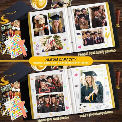 Lanpn ألبوم قصاصات التخرج ألبوم صور ذاتي اللصق، كتاب قصاصات الذاكرة DIY، ألبوم صور التخرج، صفحات مغناطيسية لاصقة تحمل صورة مقاس 4x6 5x7 8x10 A5 (صغيرة 20 ورقة/40 صفحة، نافذة سوداء) in Kuwait