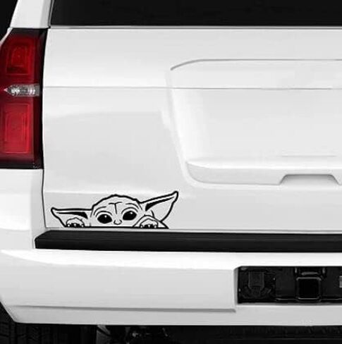 Baby Yoda Mandalorian, Transparent Vinyl Decal Sticker for Cars, Trucks, Vans, SUVs, Walls, Windows, Laptops, Notebooks, Cups Bottles, Black, 6" x 2" | H&S Design in Saudi Arabia