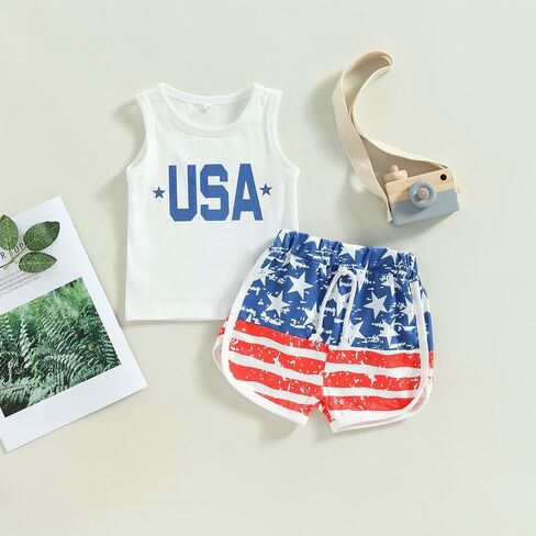 FYBITBO Baby Boy Summer Clothes Toddler 4th of July Outfit Boy Usa Sleeveless Shirt Tank Top Stars Stripes Shorts Set in Saudi Arabia