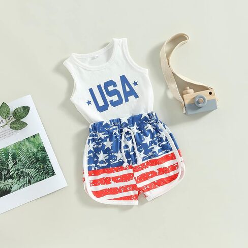 FYBITBO Baby Boy Summer Clothes Toddler 4th of July Outfit Boy Usa Sleeveless Shirt Tank Top Stars Stripes Shorts Set in Saudi Arabia