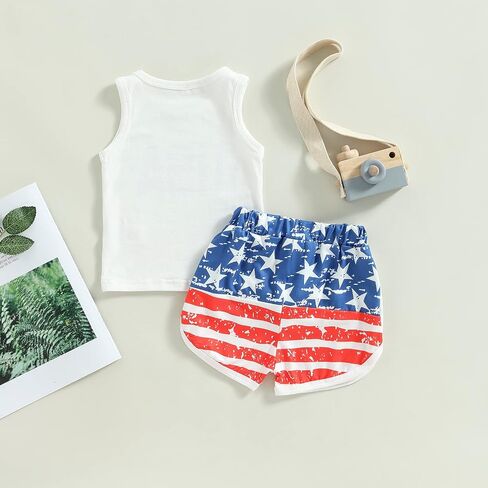 FYBITBO Baby Boy Summer Clothes Toddler 4th of July Outfit Boy Usa Sleeveless Shirt Tank Top Stars Stripes Shorts Set in Saudi Arabia