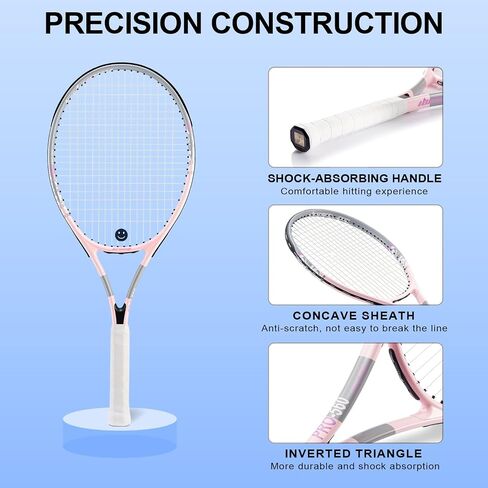 bo'weiqi 27" Recreational Tennis Racket Set 2 Players Lightweight Pre-Strung Tennis Racquets for Beginners, Including 3 Balls, 2 Overgrips, 2 Vibration Dampers and 1 Bag in Saudi Arabia