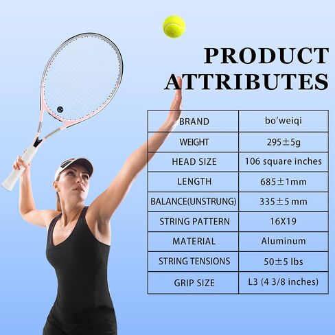bo'weiqi 27" Recreational Tennis Racket Set 2 Players Lightweight Pre-Strung Tennis Racquets for Beginners, Including 3 Balls, 2 Overgrips, 2 Vibration Dampers and 1 Bag in Saudi Arabia