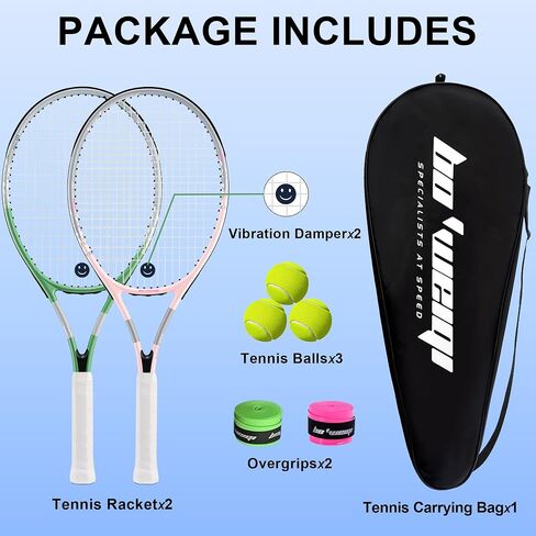 bo'weiqi 27" Recreational Tennis Racket Set 2 Players Lightweight Pre-Strung Tennis Racquets for Beginners, Including 3 Balls, 2 Overgrips, 2 Vibration Dampers and 1 Bag in Saudi Arabia