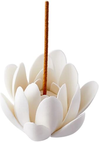 GORGECRAFT Ceramic White Lotus Incense Burner Flower Cone Incense Sticks Holder Handmade Porcelain Petals Style Coil Base Support Stand for Yoga Studio Living Room Home Fragrance Decoration in Saudi Arabia