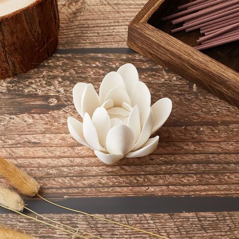 GORGECRAFT Ceramic White Lotus Incense Burner Flower Cone Incense Sticks Holder Handmade Porcelain Petals Style Coil Base Support Stand for Yoga Studio Living Room Home Fragrance Decoration in Saudi Arabia