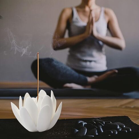 GORGECRAFT Ceramic White Lotus Incense Burner Flower Cone Incense Sticks Holder Handmade Porcelain Petals Style Coil Base Support Stand for Yoga Studio Living Room Home Fragrance Decoration in Saudi Arabia
